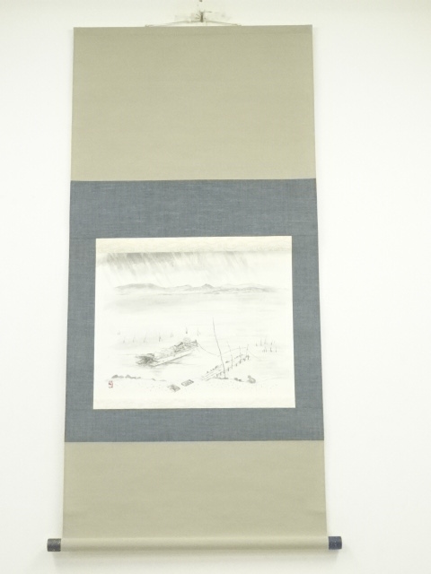 JAPANESE HANGING SCROLL / HAND PAINTED / BOAT